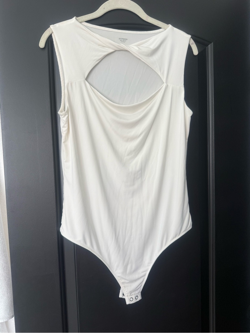 Express Cream Sleeveless Bodysuit with Twist Keyhole Back